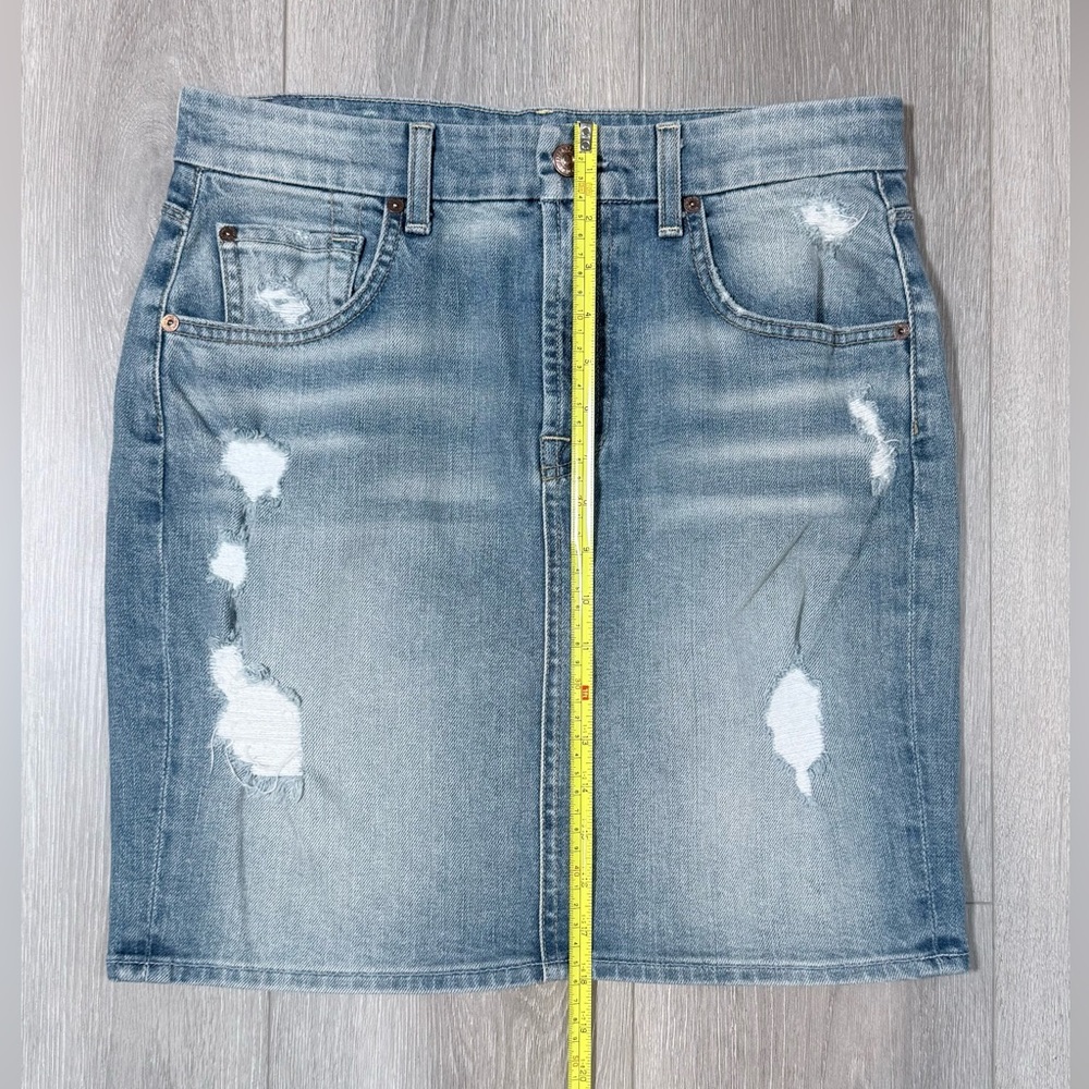 7 For All Mankind Light Blue Distressed Denim Pencil Skirt - Picture 9 of 9